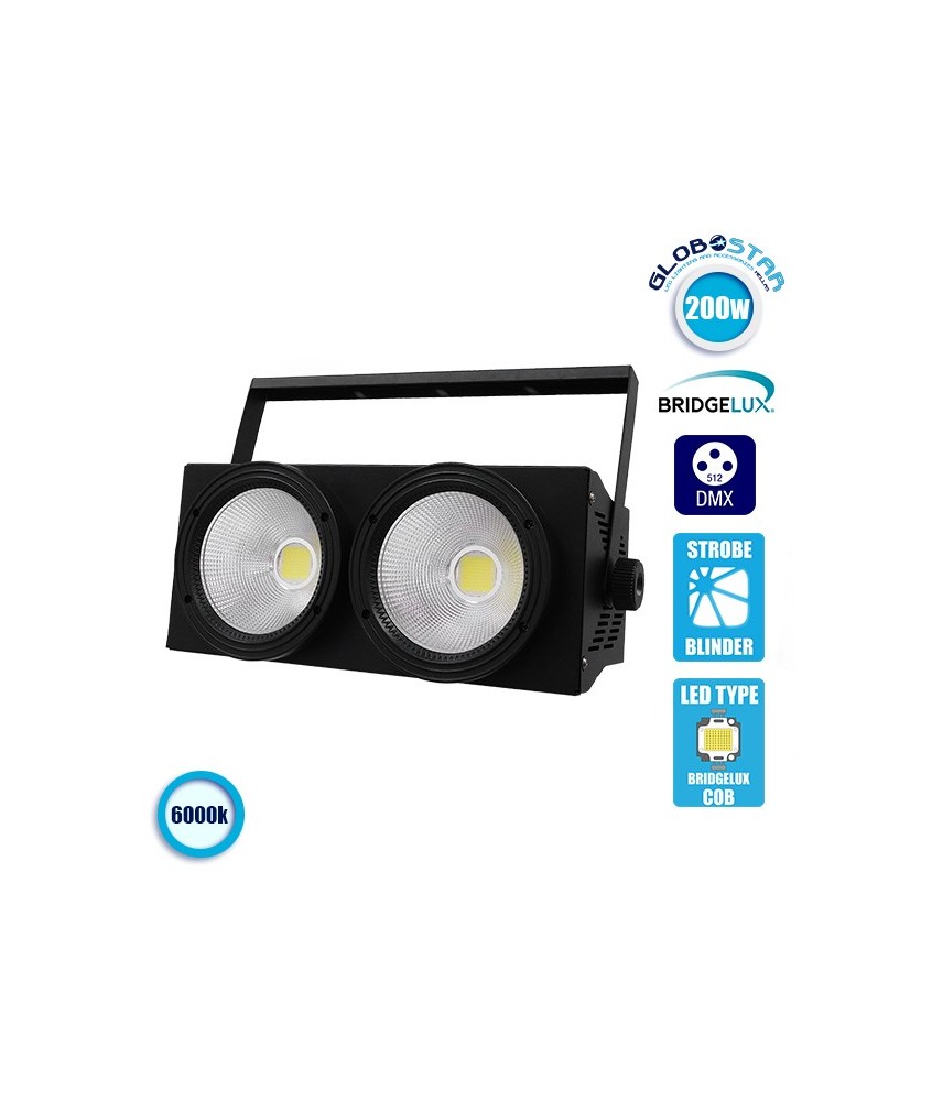 Προβολέας LED COB DMX512 Strobe Blinder Matrix Light 200 Watt (2x100w) Ψυχρό Λευκό 6000k GloboStar 51162